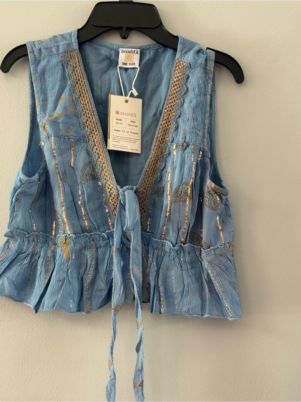 Ananta  Boho Light Blue Embroidered Tie-Front Camisole has a matching skirt